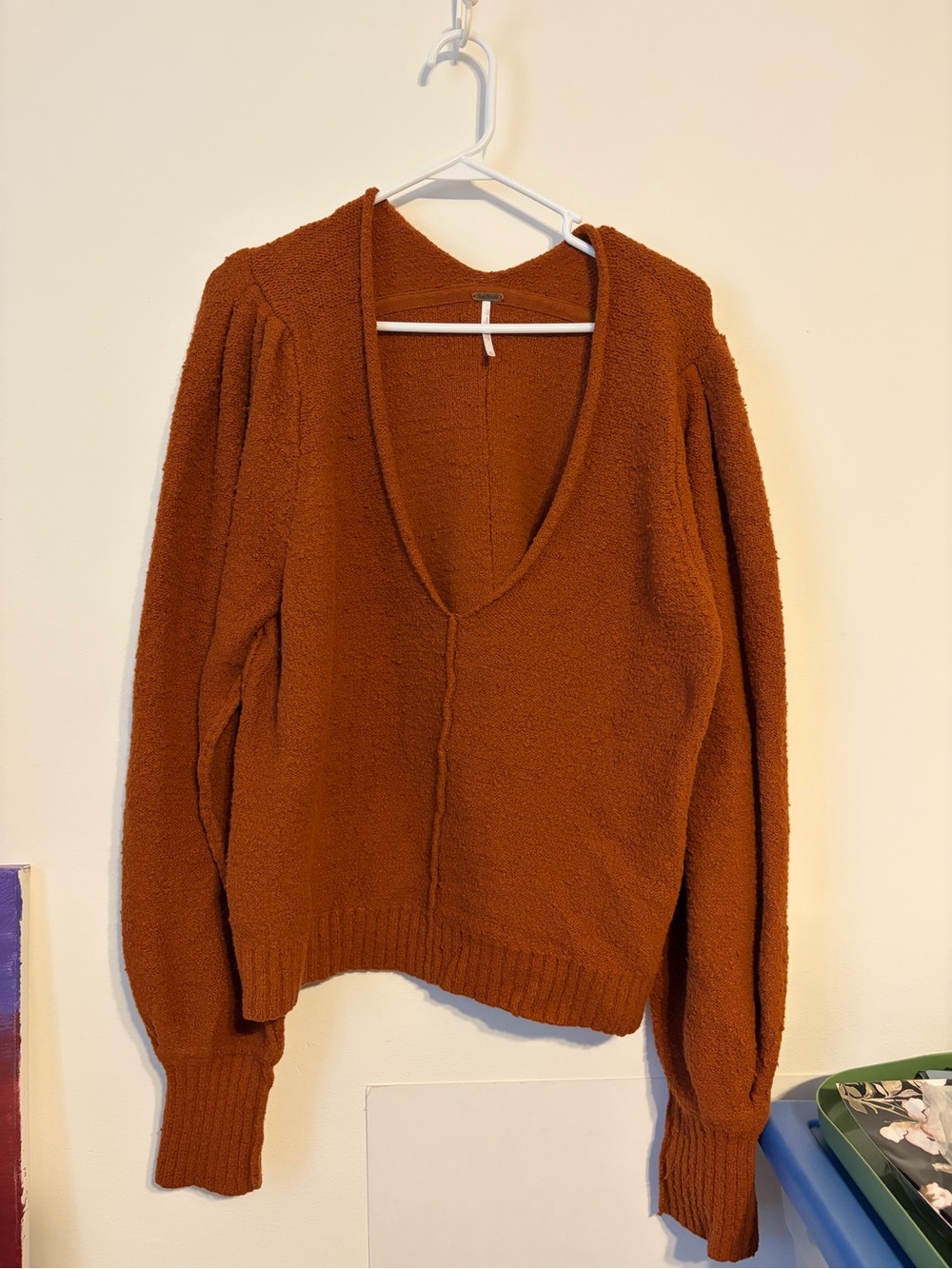 Free People Deep Rust V-Neck Sweater